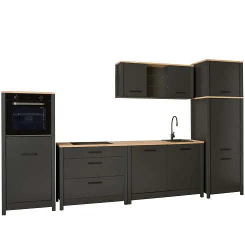 Cucina Componibile in Legno Antracite Rovere 6 Mobili Pensili Colonne