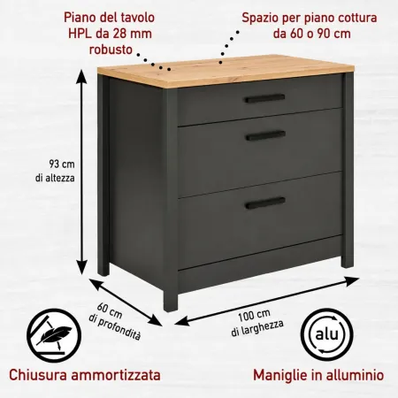 Cucina Componibile in Legno Antracite Rovere 6 Mobili Pensili Colonne