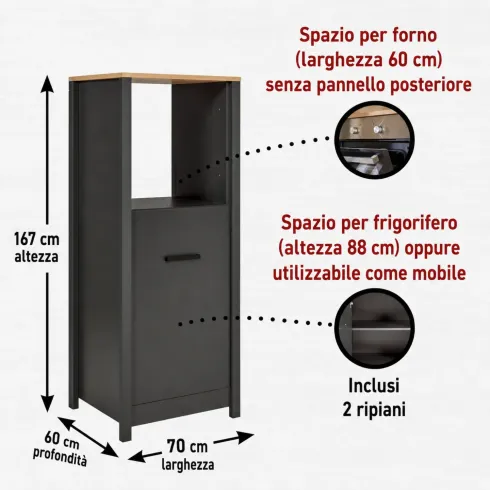 Cucina Componibile in Legno Antracite Rovere 6 Mobili Pensili Colonne