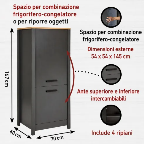 Cucina Componibile in Legno Antracite Rovere 6 Mobili Pensili Colonne