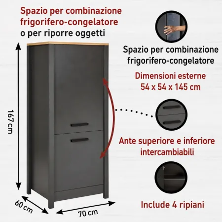 Cucina Componibile in Legno Antracite Rovere 6 Mobili Pensili Colonne