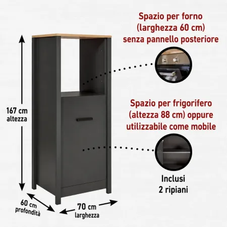 Cucina Componibile 430 cm Legno Antracite Rovere 6 Mobili Coordinati