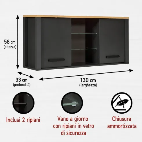 Cucina Componibile in Legno Antracite Rovere 7 Mobili Pensili Colonne