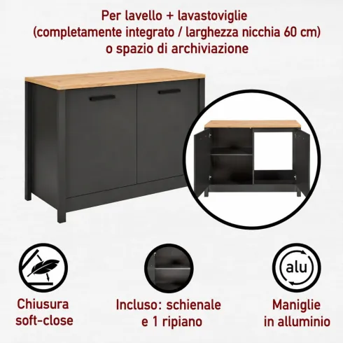 Cucina Componibile in Legno Antracite Rovere 7 Mobili Pensili Colonne