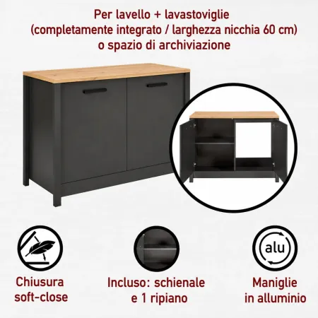 Cucina Componibile in Legno Antracite Rovere 7 Mobili Pensili Colonne