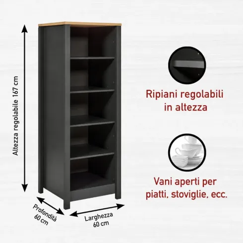 Cucina Componibile in Legno Antracite Rovere 7 Mobili Pensili Colonne