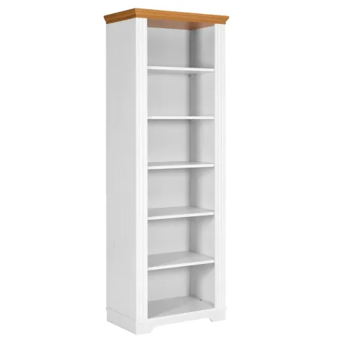 Libreria Alta 6 Ripiani Legno Massello Bianco Effetto Rovere Soggiorno