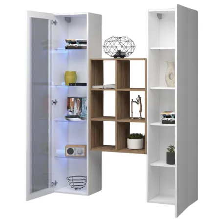 Mobile Soggiorno Colonna Vetrina Libreria Bianco Rovere a Parete