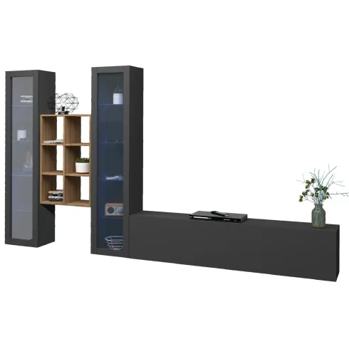 Parete Attrezzata Antracite per Soggiorno 320x30x180 cm con Vetrine