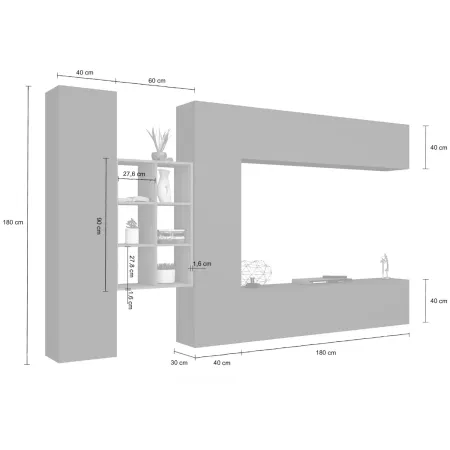 Parete Attrezzata Soggiorno Porta TV Libreria 320x30x180 cm Antracite