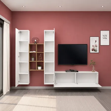 Colonne Armadio Mobile Porta TV Libreria da Soggiorno 320 cm Bianco