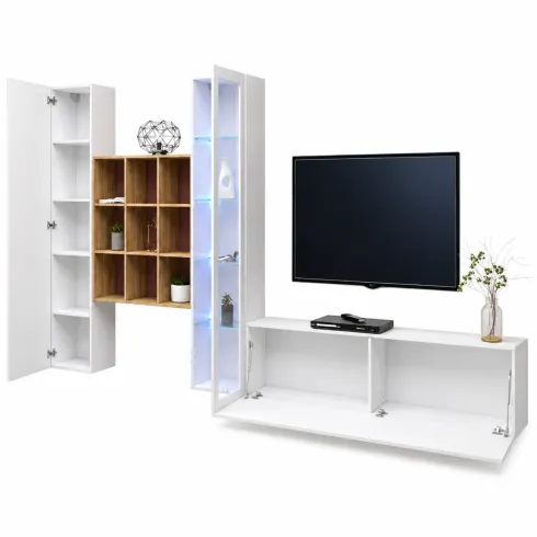 Mobile da Soggiorno Parete Attrezzata 350 cm Bianco Lucido Rovere
