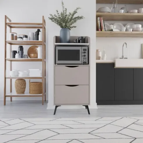 Mobile da cucina Multiuso Tortora Ripiano Bianco con 2 Cassetti Vano