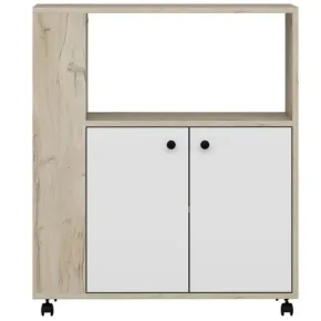 Mobile da Cucina Carrello Multiuso Rovere Bianco con 2 Ante Vani 2