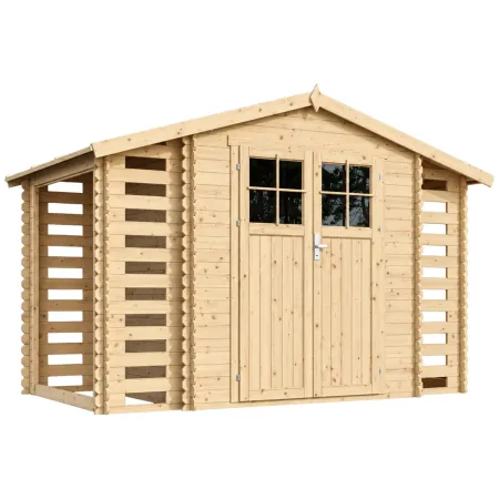 Casetta in Legno Grezzo da Giardino 312x200 cm Porta con Serratura