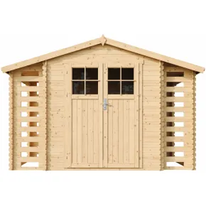 Casetta in Legno Grezzo da Giardino 312x200 cm Porta con Serratura 2