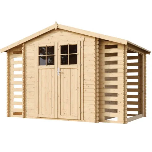 Casetta in Legno Grezzo da Giardino 312x200 cm Porta con Serratura