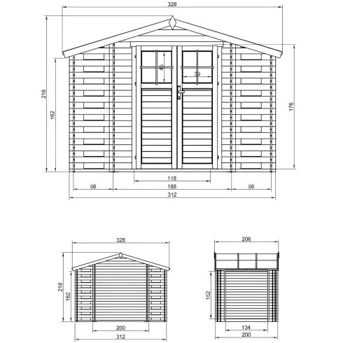 Casetta in Legno Grezzo da Giardino 312x200 cm Porta con Serratura