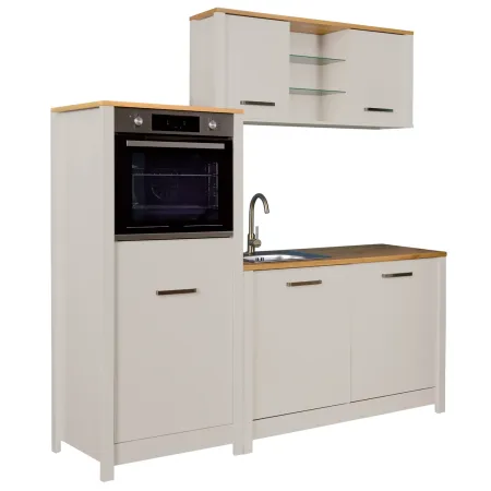 Cucina Modulare 3 Mobili Soft Close Beige Rovere 200 cm MDF Vetro