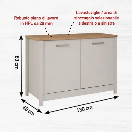 Cucina Modulare 3 Mobili Soft Close Beige Rovere 200 cm MDF Vetro