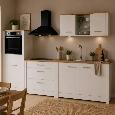 Cucina Modulare Beige Rovere 300 cm 4 Mobili Colonna Pensile
