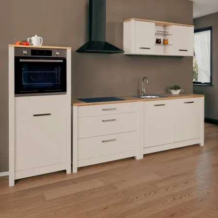 Cucina Modulare Beige Rovere 300 cm 4 Mobili Colonna Pensile