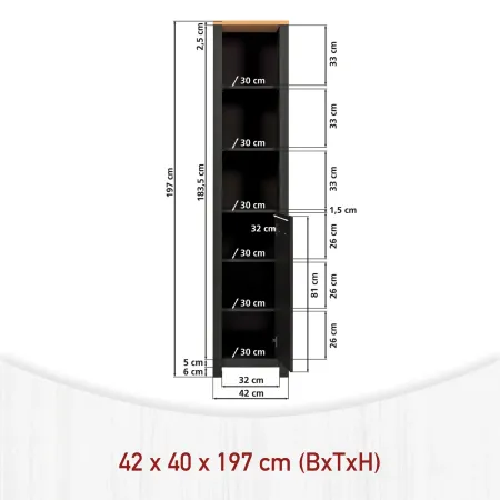 Mobile Bagno 3 Pezzi Antracite Rovere 197 cm con Colonna Specchio