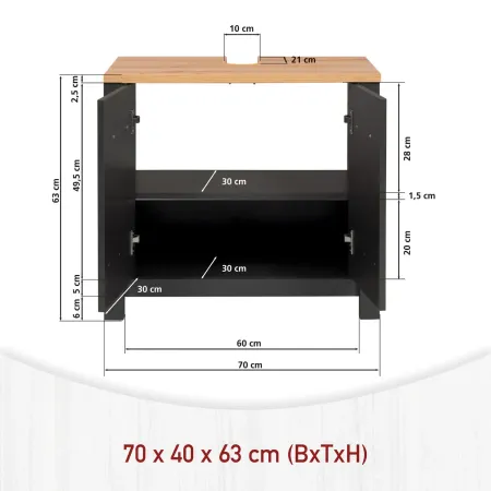 Mobile Bagno 154 cm 2 Colonne Pensile con Specchio Antracite Rovere