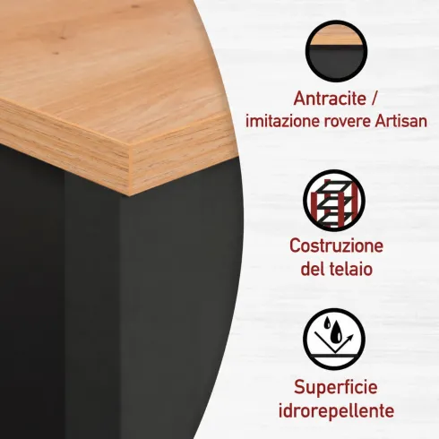 Mobile Bagno 154 cm 2 Colonne Pensile con Specchio Antracite Rovere