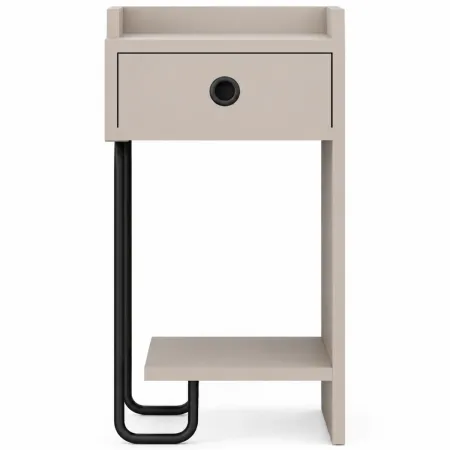 Comodino Tortora con Cassetto Gamba in Metallo Nero Camera da Letto