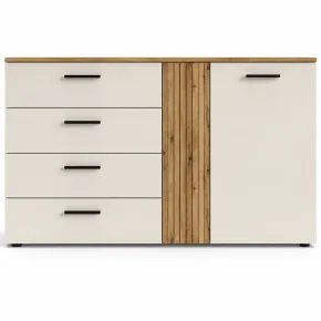 Credenza 2 Ante 4 Cassetti Beige con Listelli Rovere da Soggiorno 2