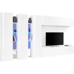Parete Attrezzata Soggiorno 340 cm Armadio Porta TV Pensile Bianco
