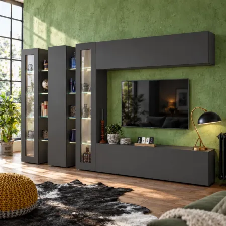 Parete Attrezzata Soggiorno 340 cm Armadio Porta TV Pensile Bianco