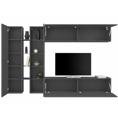 Mobile Porta TV a Parete con Vetrina Antracite Opaco 280 cm Soggiorno