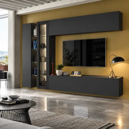 Mobile Porta TV a Parete con Vetrina Antracite Opaco 280 cm Soggiorno