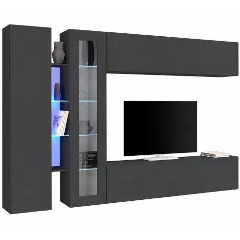 Mobile Porta TV a Parete con Vetrina Antracite Opaco 280 cm Soggiorno