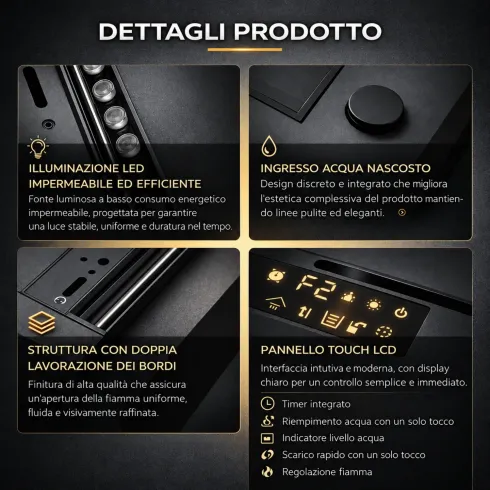 Camino Elettrico a Vapore Acqueo 3D da Incasso 120 cm 7 Colori 110W