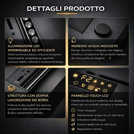 Camino Elettrico a Vapore Acqueo 3D da Incasso 120 cm 7 Colori 110W