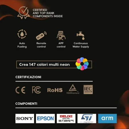 Camino a Vapore Acqueo da Incasso 100 cm Elettrico APP Telecomando