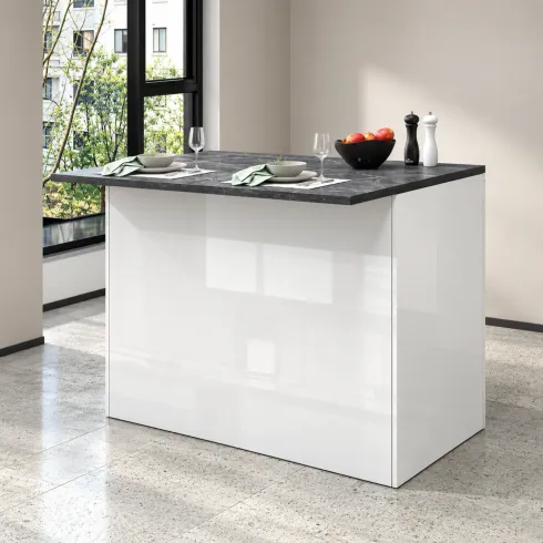 Isola per Cucina Moderna 2 Ante Bianco Lucido Piano Grigio 125x90 cm