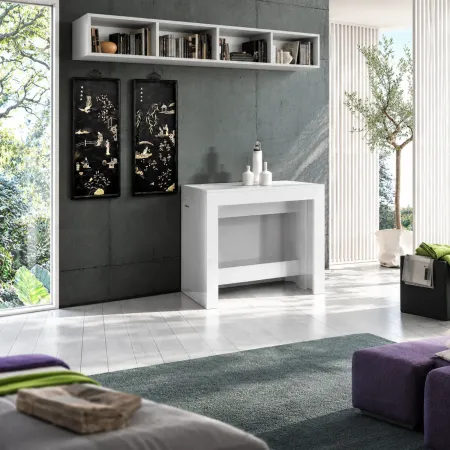 Consolle Allungabile Tavolo da Pranzo Mobile Bianco Lucido 50-300 cm