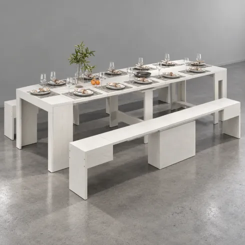 Panca Allungabile da Cucina Soggiorno Bianco Larice 290 cm Moderna