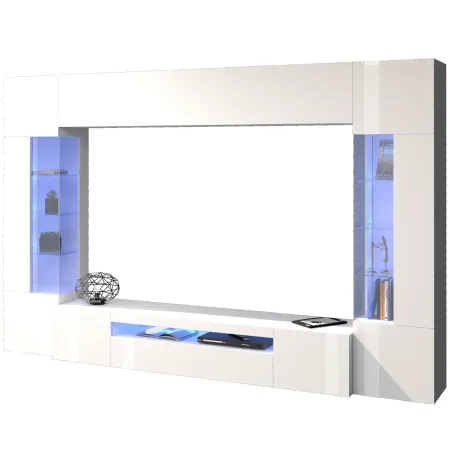 Parete Attrezzata Soggiorno Porta TV Vetrine Pensile Libreria Bianco