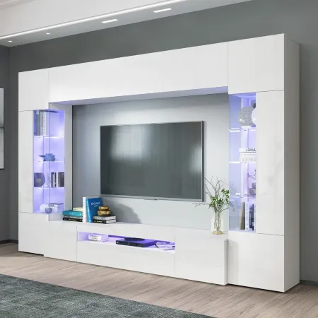 Parete Attrezzata Soggiorno Porta TV Vetrine Pensile Libreria Bianco