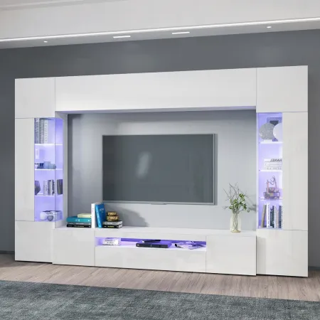 Parete Attrezzata Soggiorno Porta TV Vetrine Pensile Libreria Bianco