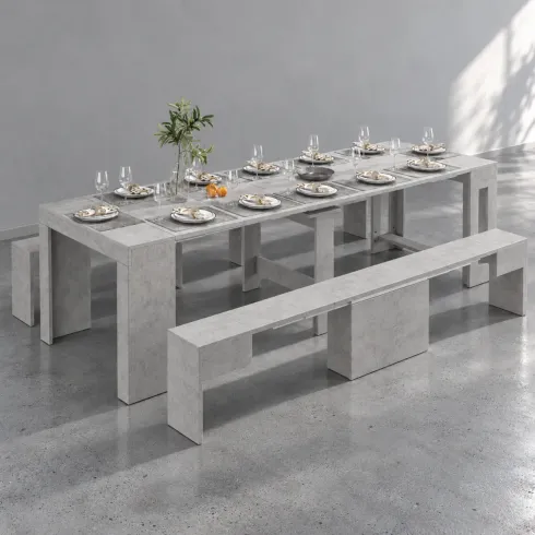 Panca Estensibile 290 cm Mobile Grigio da Soggiorno Cucina Moderno