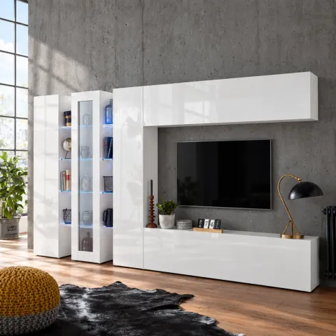 Mobile Sospeso TV Pensile Soggiorno Camera Studio Bianco Anta Vasistas