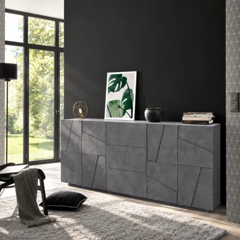Madia Credenza da Soggiorno Grigio Ardesia 224 cm 4 Ante 3 Cassetti