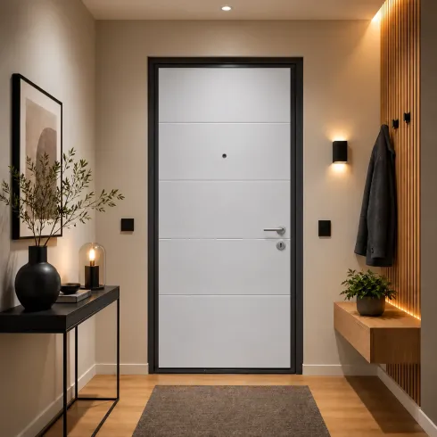 Pannello per Porta Blindata Alluminio Bianco con Incisioni 90x210 cm