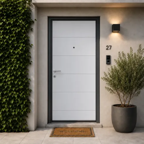 Pannello per Porta Blindata Alluminio Bianco con Incisioni 90x210 cm